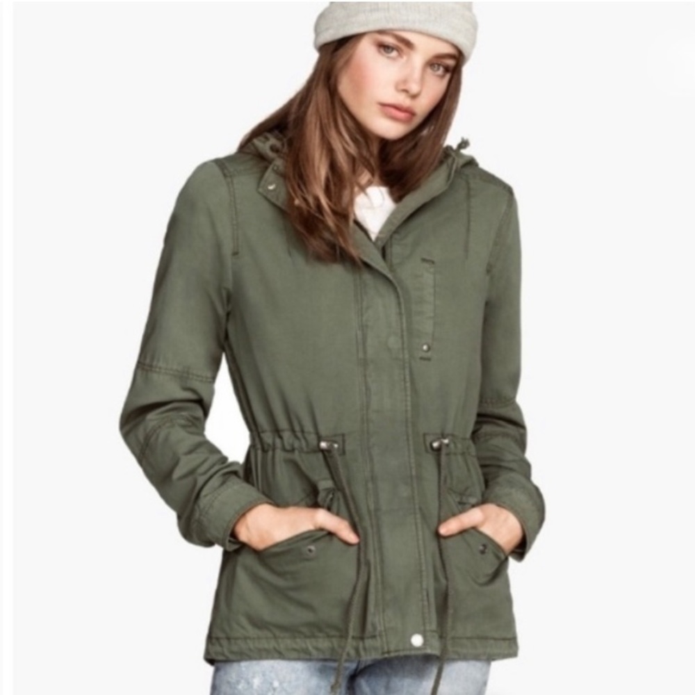H&M Olive Green Hooded Utility Jacket
